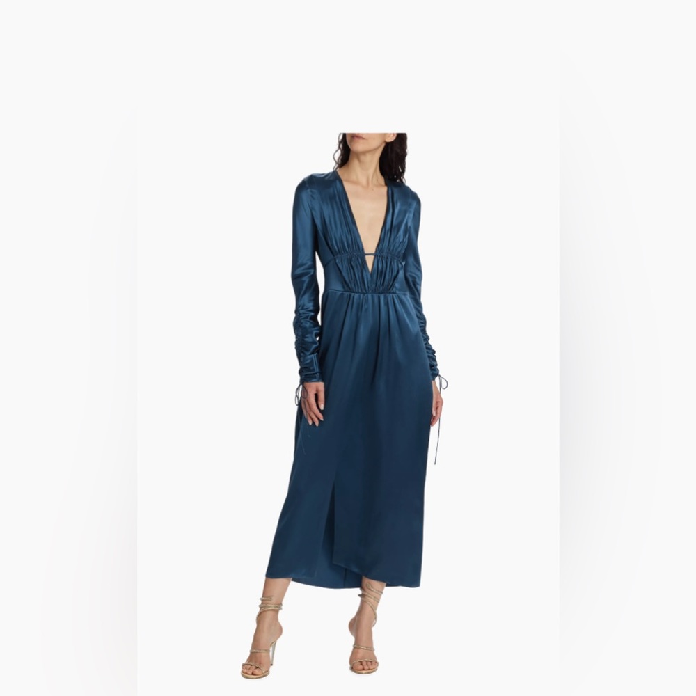 $1495 Alejandra Alonso Rojas Silk Satin Midi-Dress size 6 - Picture 2 of 11